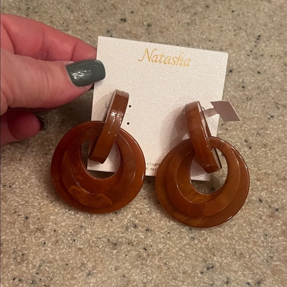 Natasha Couture Brown Circular Earrings